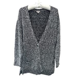 J.JILL | Black White Marled Open Front Longline Cardigan Sweater | Large
